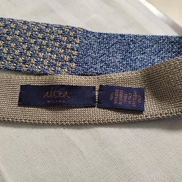 ❤️Men's ALTEA MILANO Grenadine Blue & Tan Square Skinny Tie Necktie Italy - Picture 8 of 9